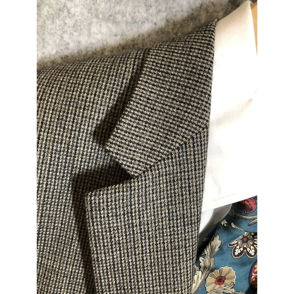 Chaps 42R Blazer Gray Houndstooth Wool Blend Suit Coat Jacket Career Classic